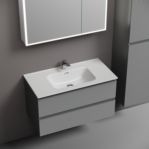 Тумба под раковину Sancos FOLK FL90ES 90х40 подвесная цвет серый - фото 4